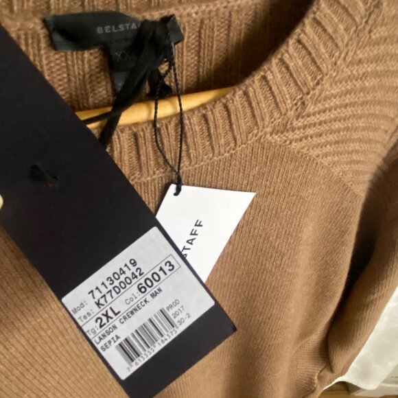 NWT size 2XL Belstaff XXL mens Lanson crewneck sepia sweater NWT virgin wool/cas - Picture 7 of 11